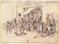 Juan Mauricio Rugendas: La reina del mercado, 1831-34. Lápiz sobre papel, 139 x 189 mm. ©Staatliche Graphische Sammlungen München, n.o Inv.15841